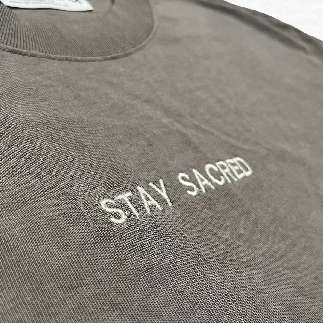 Mens Stay Sacred Embroidered Oversized T-Shirt - Faded Grey